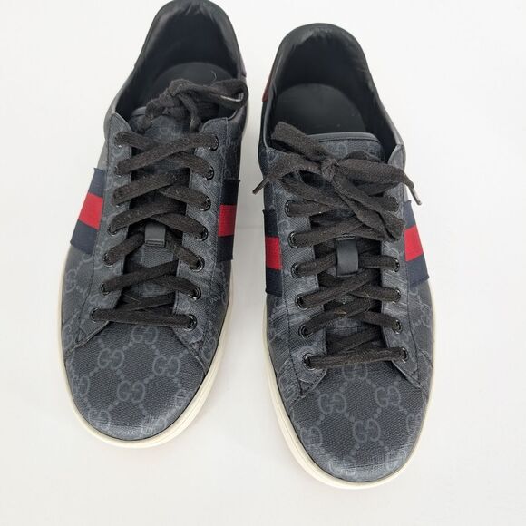 Gucci Men's Black Sneakers with Red and Blue Stripes - Picture 1 of 7